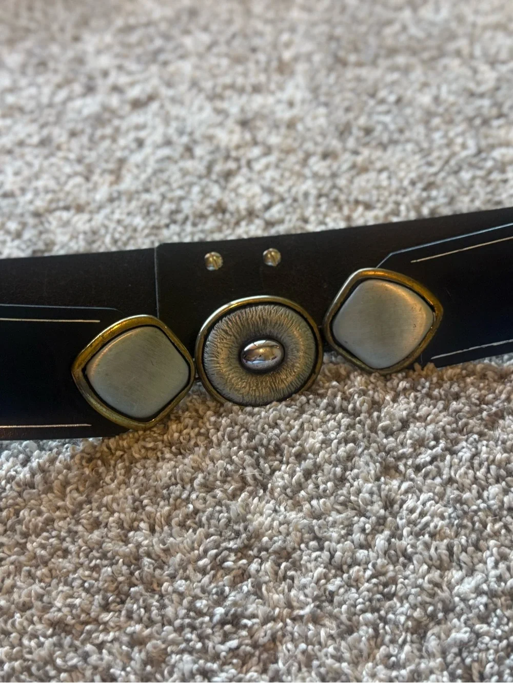 Vintage Black Leather Adjustable Belt